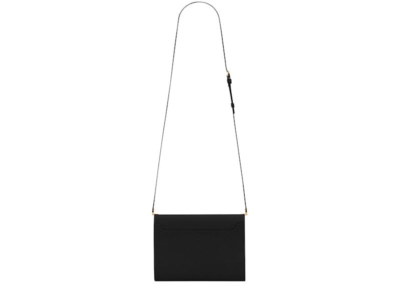 Saint Laurent Uptown Strap Bag Grain de Poudre Embossed Leather Mini Black