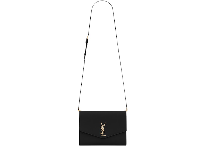 Saint Laurent Uptown Strap Bag Grain de Poudre Embossed Leather Mini Black