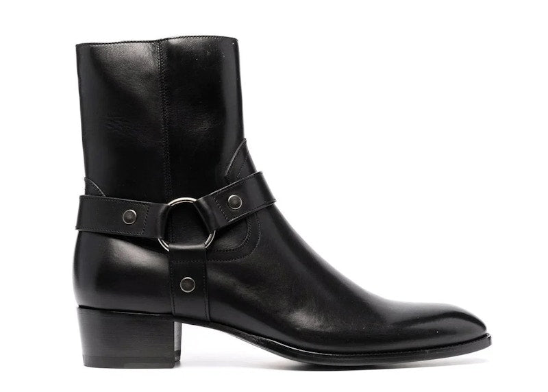 Saint Laurent Wyatt Harness Boot Black Smooth Leather