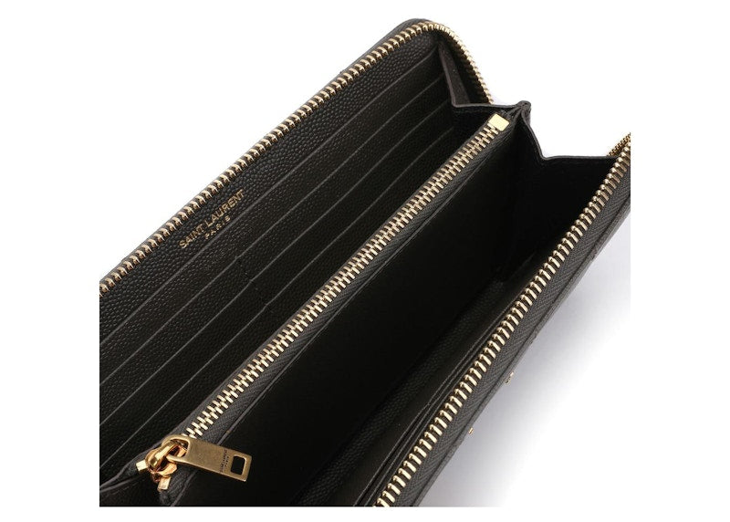 Saint Laurent Zip Around Wallet Large Monogram Grain De Poudre Pebble Grey