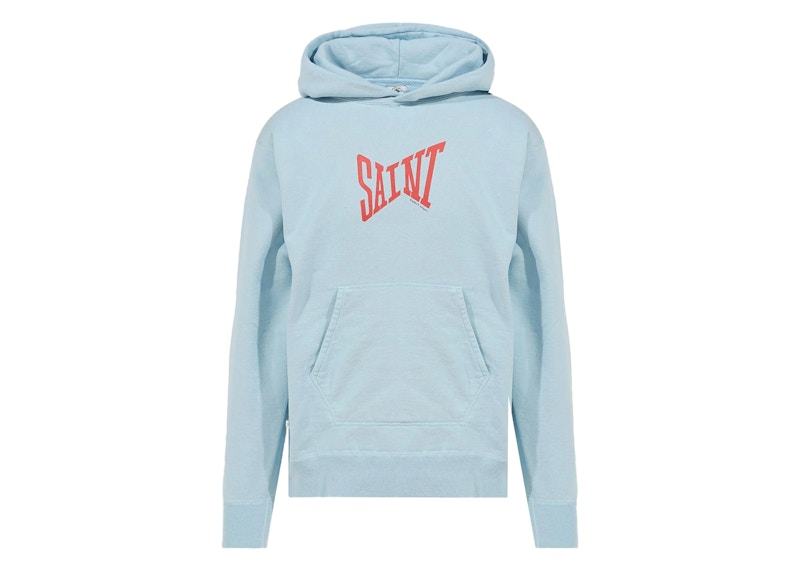 Saint Michael Ribbon Logo Red Hoodie Sky Blue