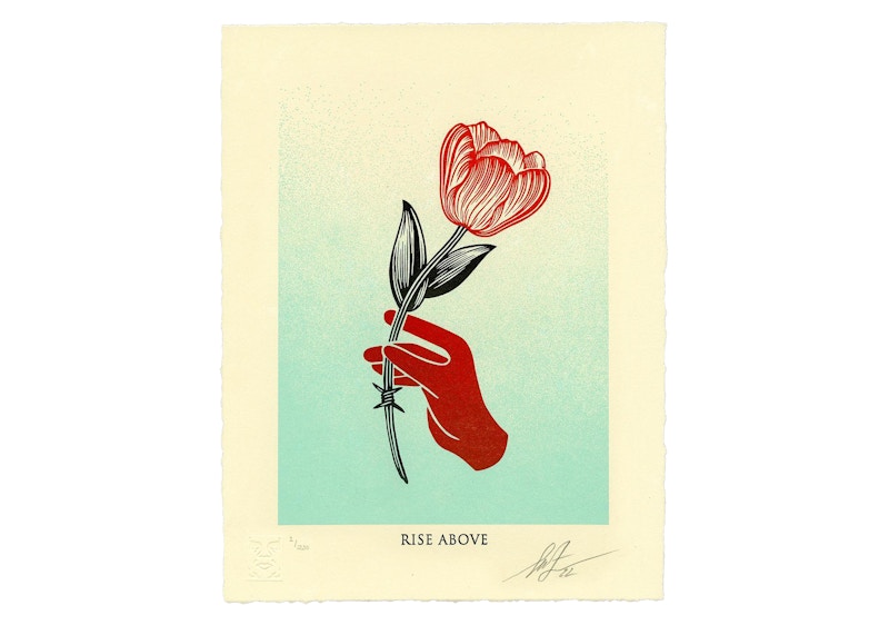 Shepard Fairey x OBEY Rise Above Barbwire Flower Print (Signed, Edition of 250) Blue