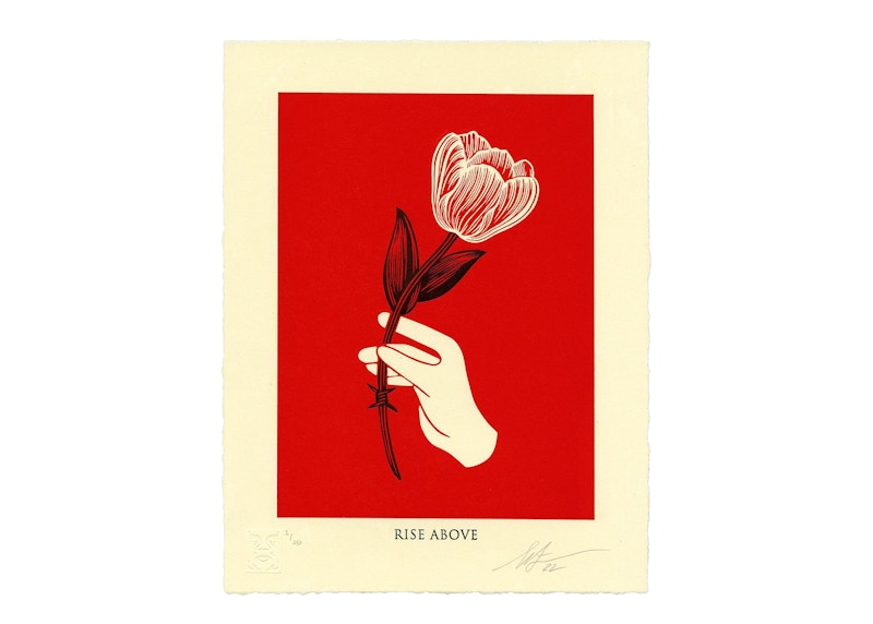 Shepard Fairey x OBEY Rise Above Barbwire Flower Print (Signed, Edition of 250) Red