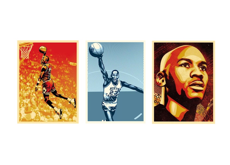Shepard Fairey x Upper Deck Michael Jordan Bull / UNC / HOF Portrait Print Set (Signed, Edition of 523)