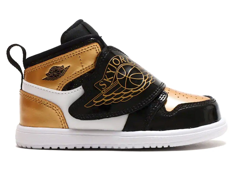 Sky Jordan 1 Mid Black Metallic Gold White (TD)