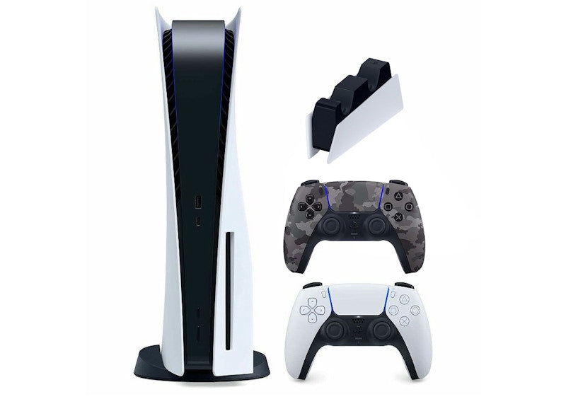 Sony Playstation 5 PS5 Disc Console with Extra DualSense Wireless Controller + DualSense Charging Station Bundle (US Plug) 1000032115/1000030606/3005837 Camo Grey