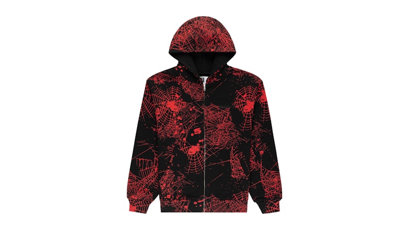 Sp5der AOP Web V2 Zip Up Hoodie Black