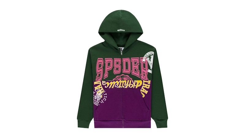 Sp5der Campers Field Zip Up Hoodie Green