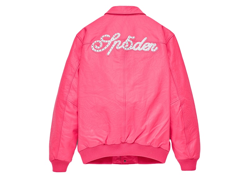 Sp5der Debossed Web Leather Jacket Pink