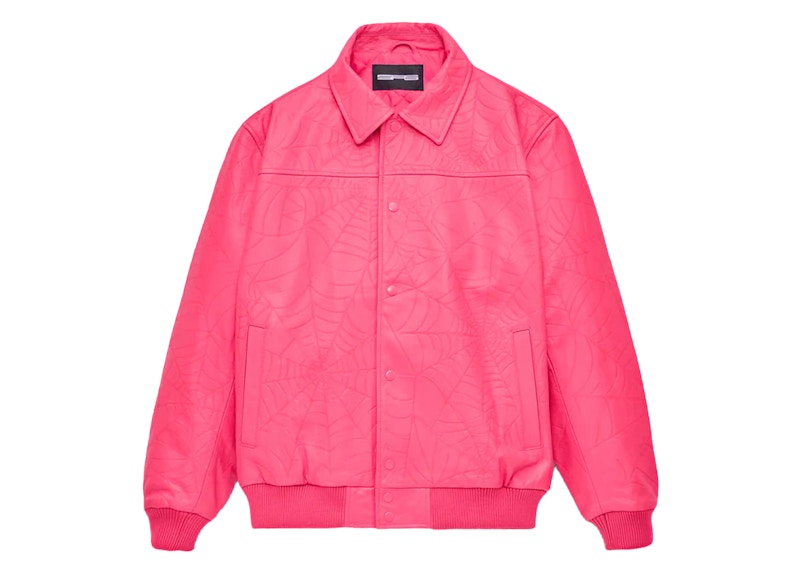 Sp5der Debossed Web Leather Jacket Pink