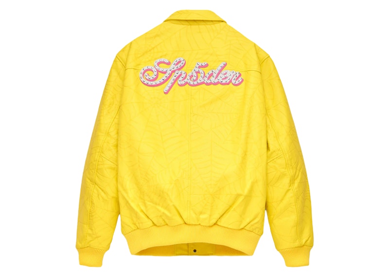 Sp5der Debossed Web Leather Jacket Yellow