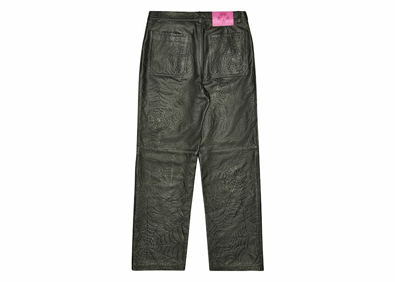 Sp5der Debossed Web Leather Pant Black