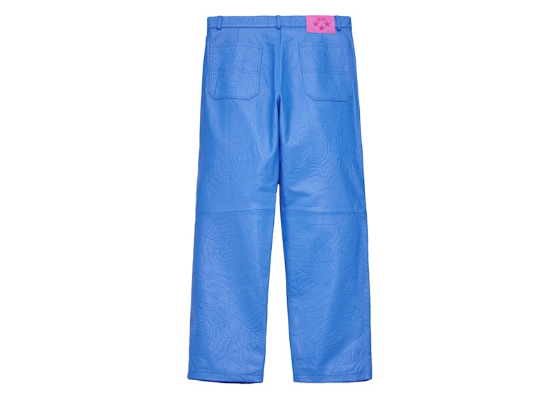 Sp5der Debossed Web Leather Pant Blue