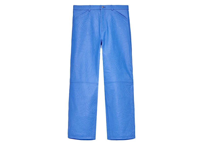 Sp5der Debossed Web Leather Pant Blue