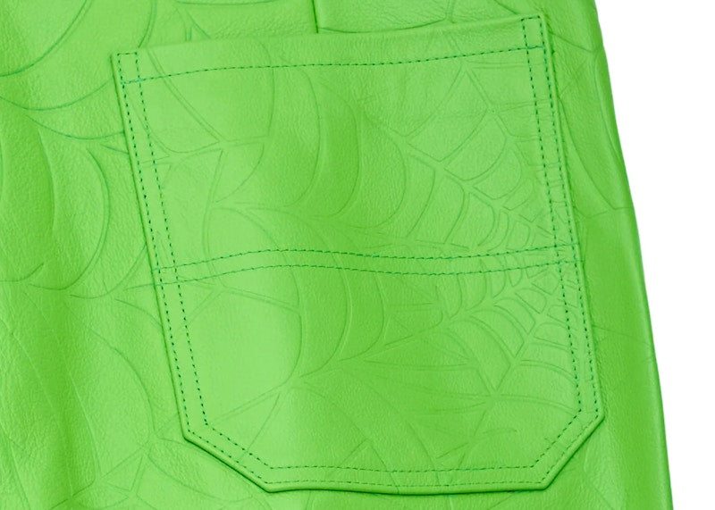 Sp5der Debossed Web Leather Pant Green