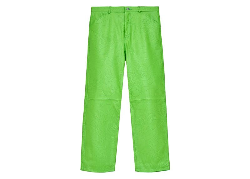 Sp5der Debossed Web Leather Pant Green