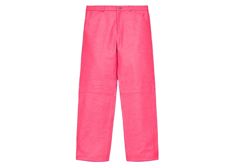 Sp5der Debossed Web Leather Pant Pink