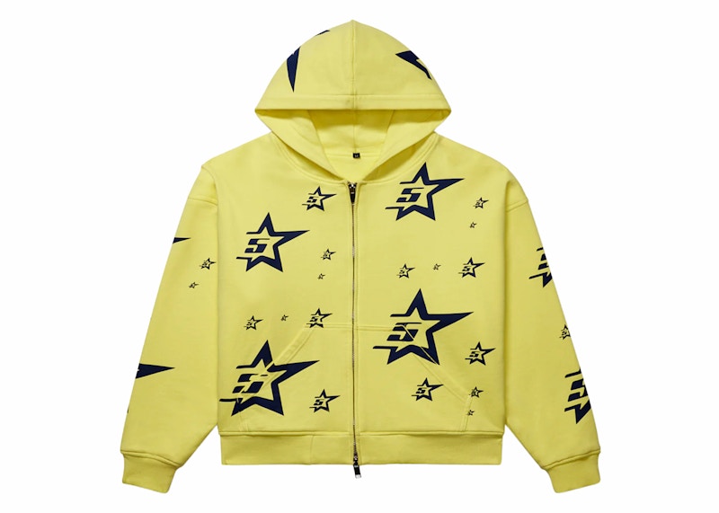 Sp5der Double Layer 5 Star Zip Hoodie Yellow