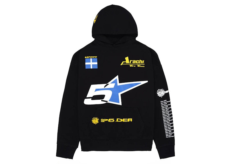 Sp5der Pit Crew Oversized Hoodie Black