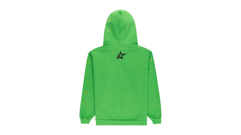Sp5der Punk V2 Rhinestone Hoodie Bright Green
