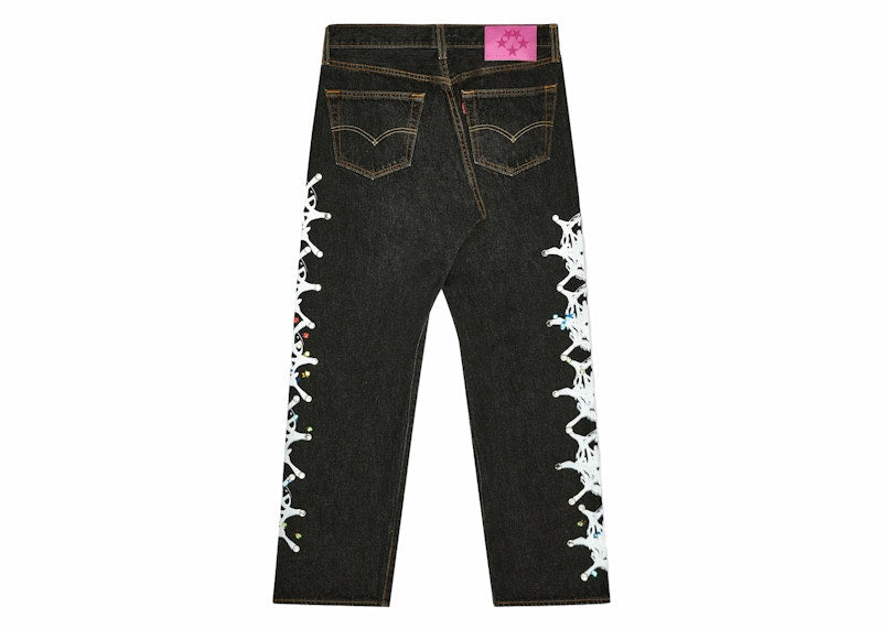 Sp5der Vintage Web And Stone Denim Pant Black