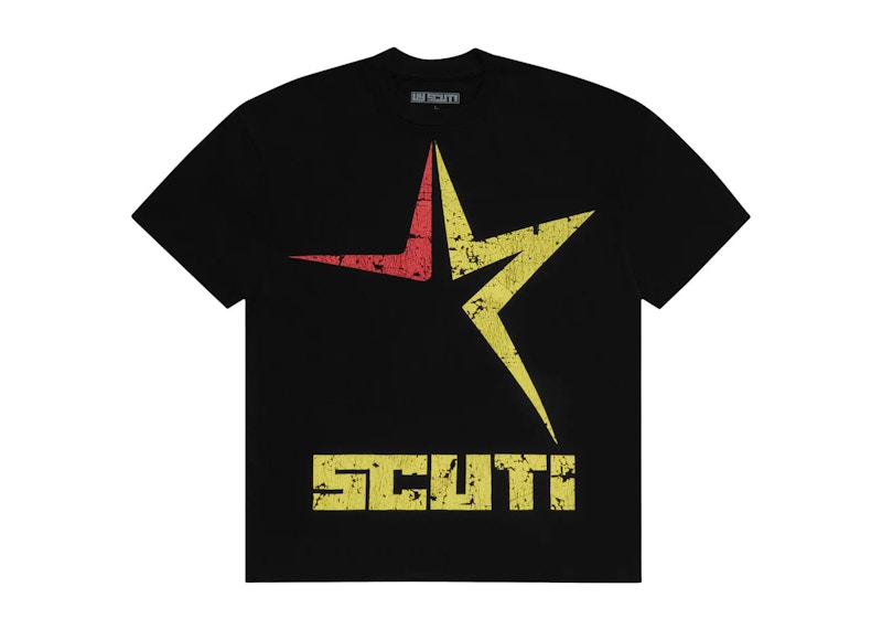 Sp5der x UY SCUTI Red Yellow Star Tee Black