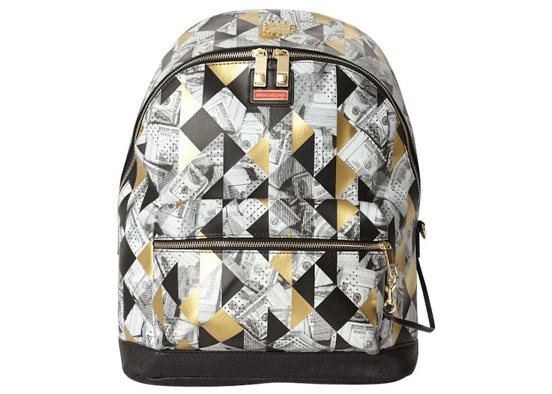 Sprayground 6-Strap Fractal Money Emperor Backpack Grey/Gold