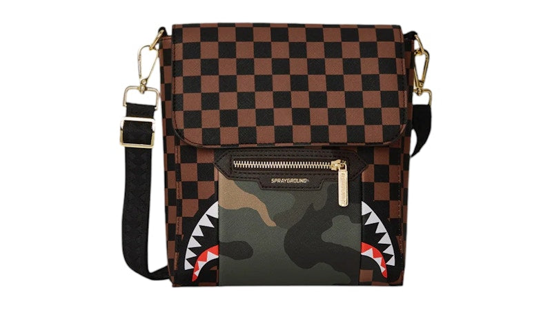 Sprayground Exterior Gold Zip Pocket Sharks In Paris Messenger Sling Bag Multicolor