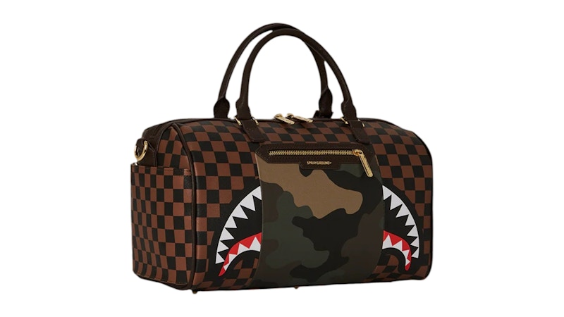 Sprayground Exterior Gold Zip Pocket Sharks In Paris Mini Duffle Multicolor