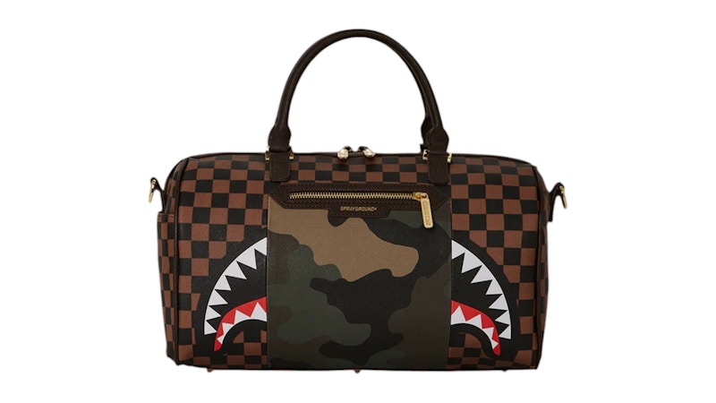 Sprayground Exterior Gold Zip Pocket Sharks In Paris Mini Duffle Multicolor