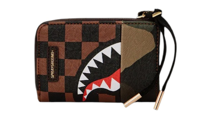 Sprayground Exterior Gold Zip Pocket Sharks In Paris Wallet Multicolor