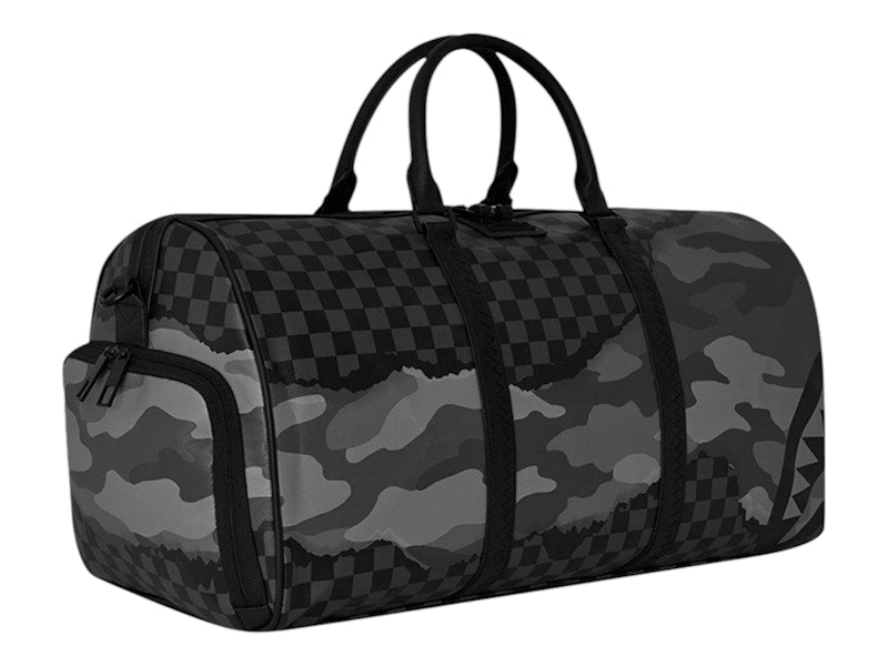 Sprayground Split Up Camo Tear Duffle Large Black Grey