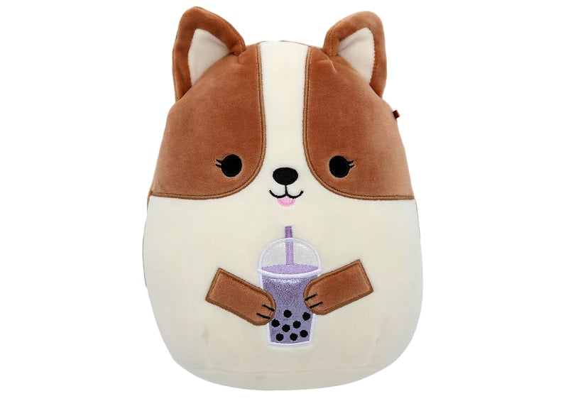 Squishmallow Regina The Corgi Holding Boba 8 Inch (Hot Topic Exclusive) Plush Brown/White