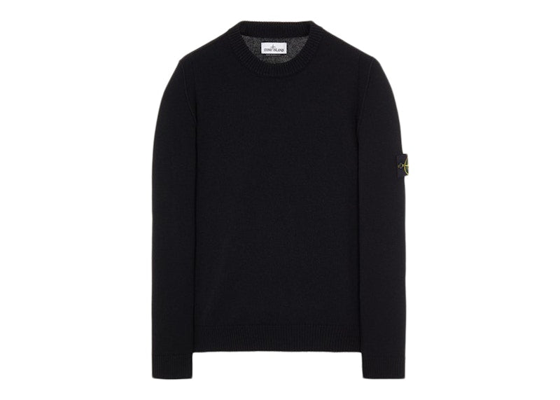 Stone Island 508A3 Stockinette Stitch Lambswool Knitted Sweater Black