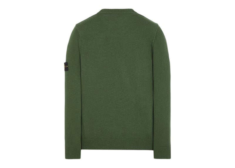 Stone Island 508A3 Stockinette Stitch Lambswool Knitted Sweater Olive Green