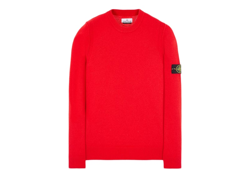 Stone Island 508A3 Stockinette Stitch Lambswool Knitted Sweater Red