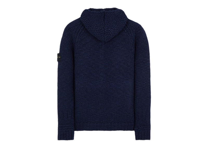 Stone Island 544D4 Handmade Feel Knitted Hooded Sweater Blue