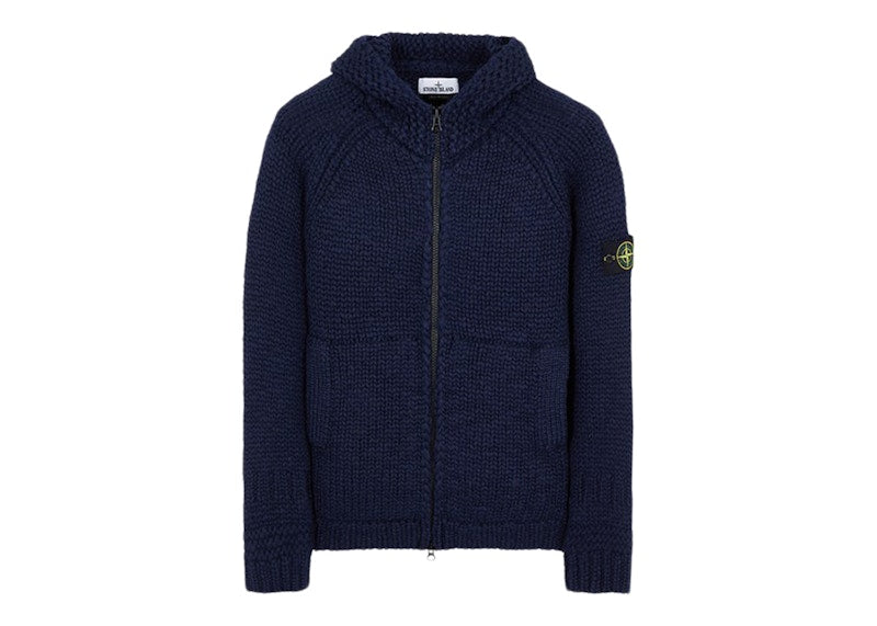 Stone Island 544D4 Handmade Feel Knitted Hooded Sweater Blue