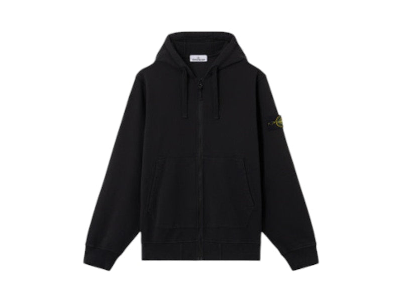 Stone Island 6100061 Organic Cotton Fleece Regular Fiti Hooded Sweatshirt Black