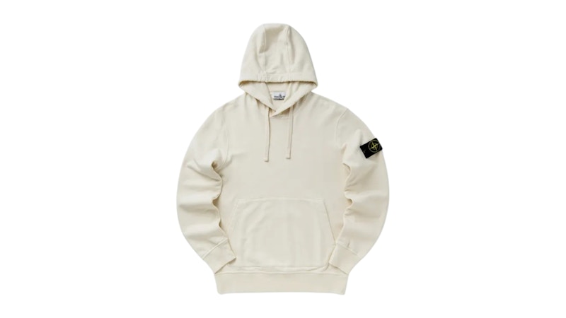 Stone Island 6100062 Organic Cotton Fleece Regular Fit Hooded Sweatshirt Ivory