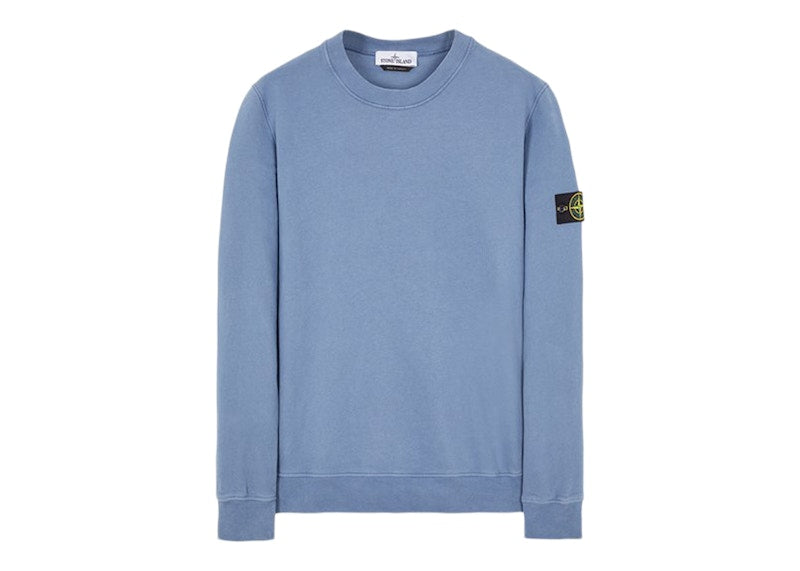 Stone Island 63020 Brushed Cotton Fleece Crewneck Sweater Avio Blue