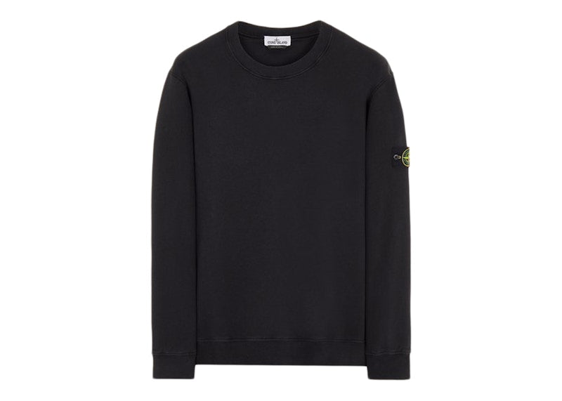 Stone Island 63020 Brushed Cotton Fleece Crewneck Sweater Black