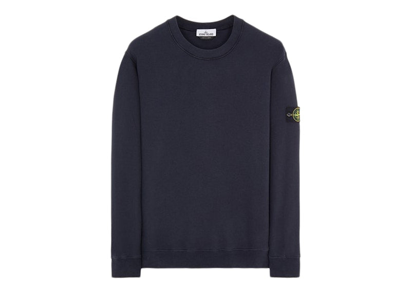 Stone Island 63020 Brushed Cotton Fleece Crewneck Sweater Blue