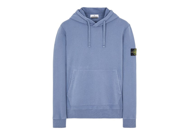 Stone Island 64120 Brushed Cotton Fleece Hooded Sweater Avio Blue