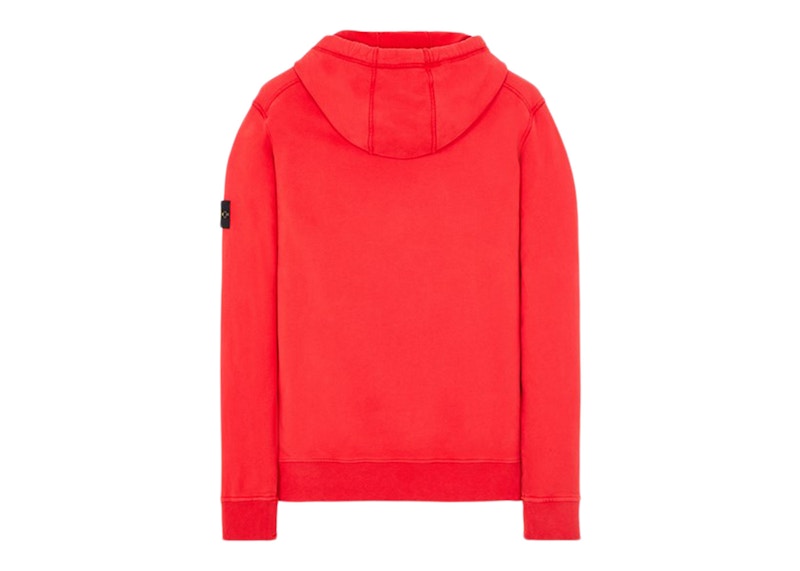 Stone Island 64120 Brushed Cotton Fleece Hooded Sweater Red