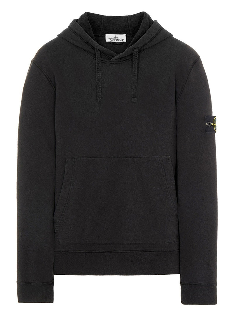 Stone Island 64120 Brushed Cotton Fleece Hooded Sweatshirt Black