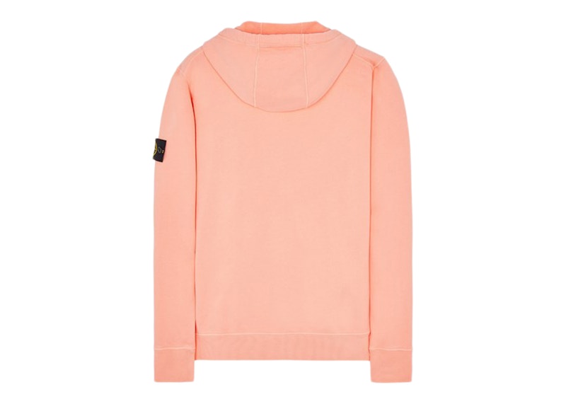 Stone Island 64220 Brushed Cotton Fleece Zip Up Hooded Sweatshirt Peach
