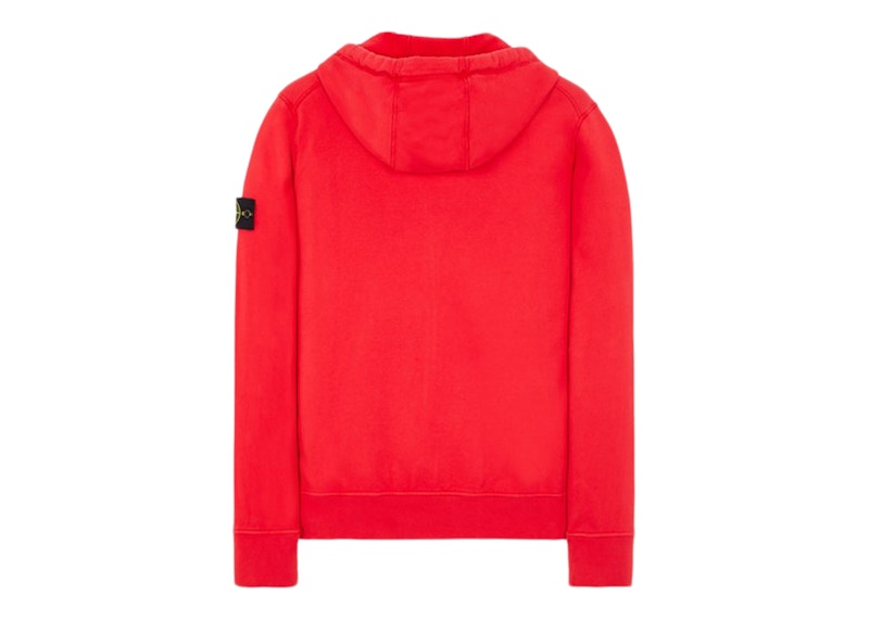 Stone Island 64220 Brushed Cotton Fleece Zip Up Hooded Sweatshirt Red