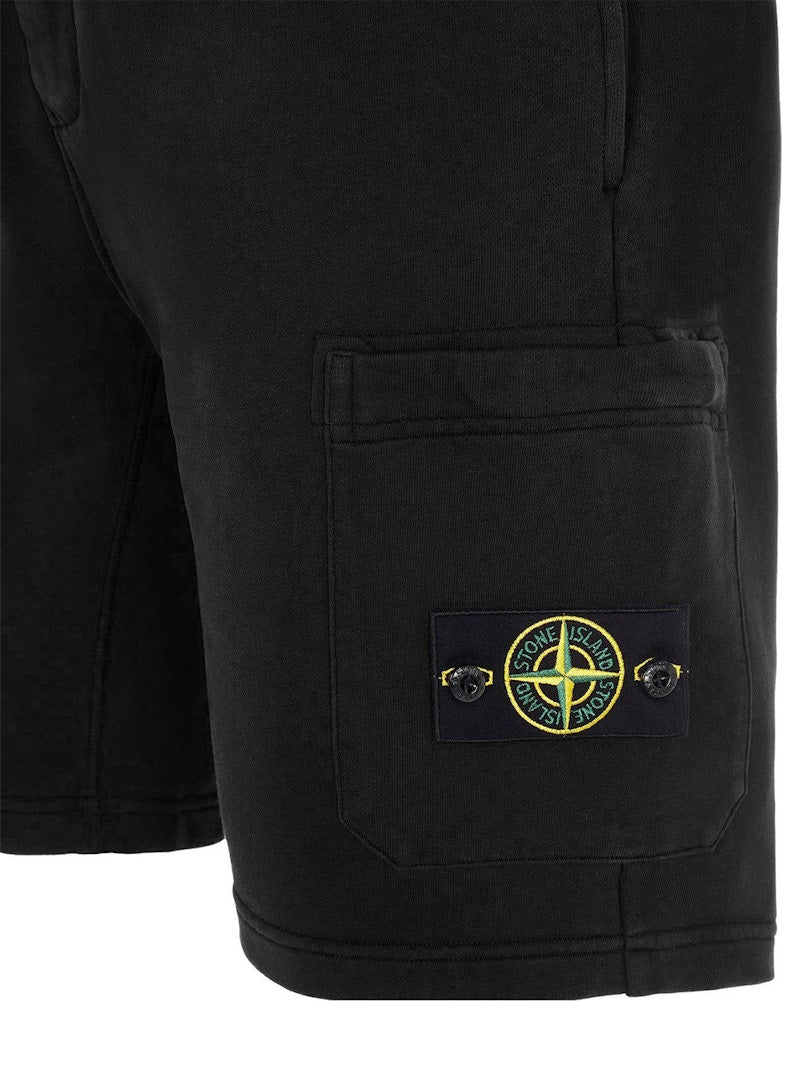 Stone Island 64651 Cotton Fleece Garment Dyed Shorts Black