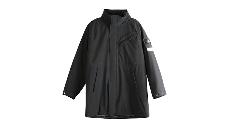 Stone Island Classic High Neck Long Coat Black